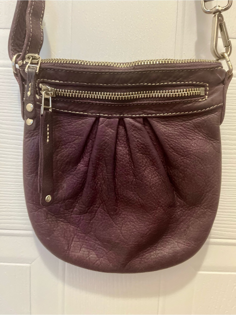 ROOTS Plum Leather Small Crossbody Bag